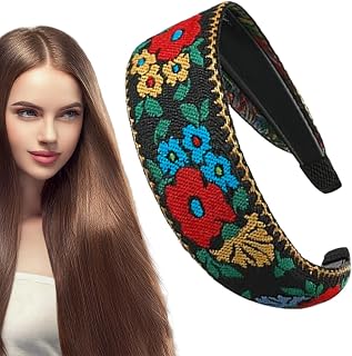 Boho pannband för kvinnor vintage etnisk stil hårsmycken passar | Blommig hårband hårband för de flesta frisyrer, flickor och kvinnor vintage etno tillbehör, alla J