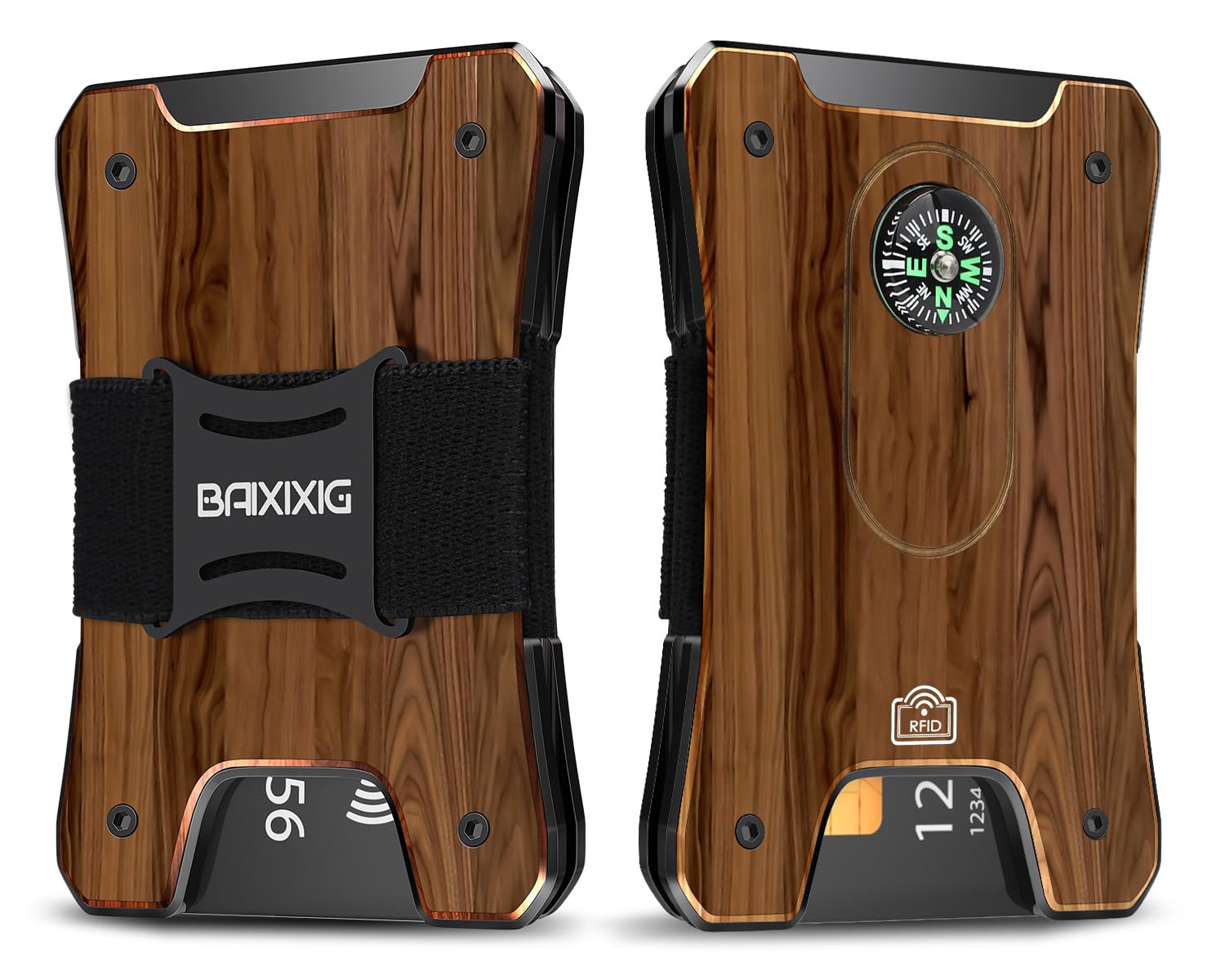 BAIXIXIG Metal Wallet for Men, Ergonomics Design Money Clip Wallet with Compass, Easily Removable Money & Cards, Minimalist Slim Wallet with RFID