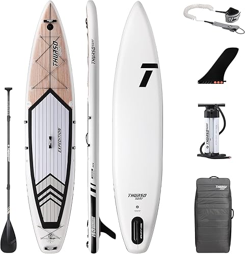 THURSO SURF Expedition Touring - Tabla de remo inflable para pie, SUP de 11 pies 6 pulgadas 12 pies 6 pulgadas, paquete de dos capas, paquete