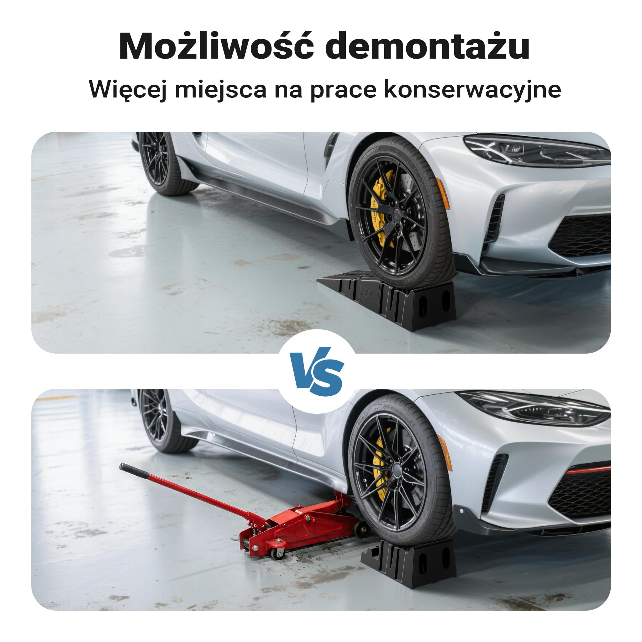 XPOtool dzielona rampa wjazdowa zestaw 2 wytrzymałych ramp samochodowych do 2,5 tony wykonanych z tworzywa sztucznego do samochodów osobowych