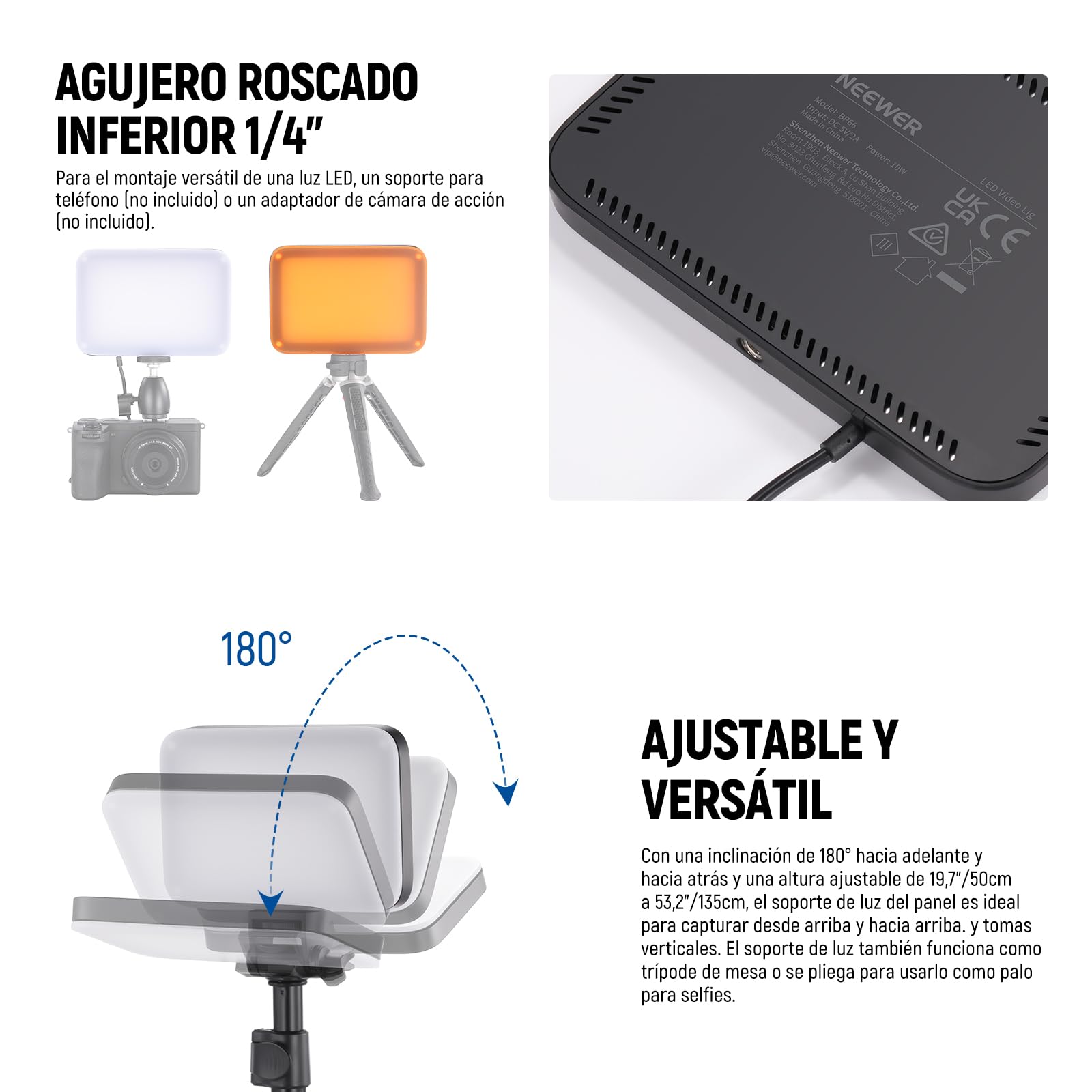 NEEWER Básico Panel Luz Vídeo LED Kit, 2 Pack Bicolor Estudio Foco Portátil con Soporte para Trípode y Filtros, 3200K~5600K CRI 95 750lux para Fotografía, Grabación, Transmisión en Vivo, BP66