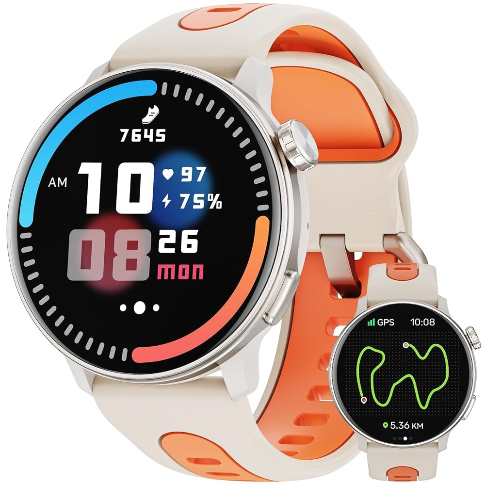 Smart Watches for Men Women GPS, 1.43" AMOLED Screen, Compass，Compatible with Android & iOS (Bluetooth Call Answer/Dial)