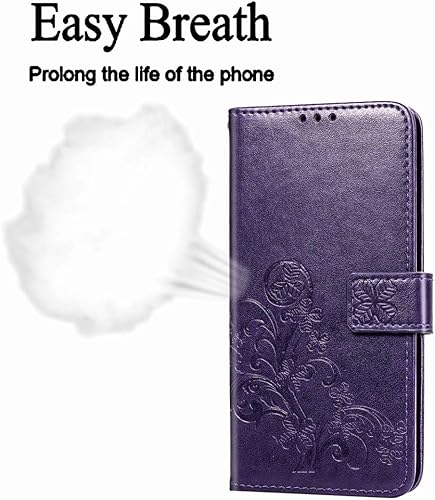 Miniatura 4 de Funda ultra delgada de cuero con patrón de flores prensadas de trébol de la suerte para Xiaomi Redmi Note 7, con soporte, ranuras para tarjetas,