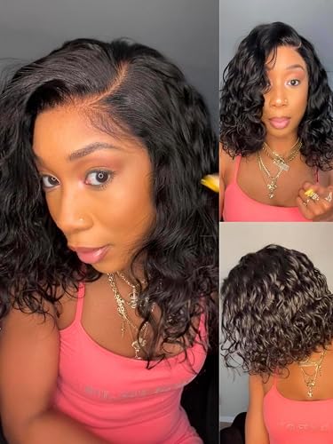 Glueless Bob Wig Human Hair Water Wave 6x4 Lace Closure