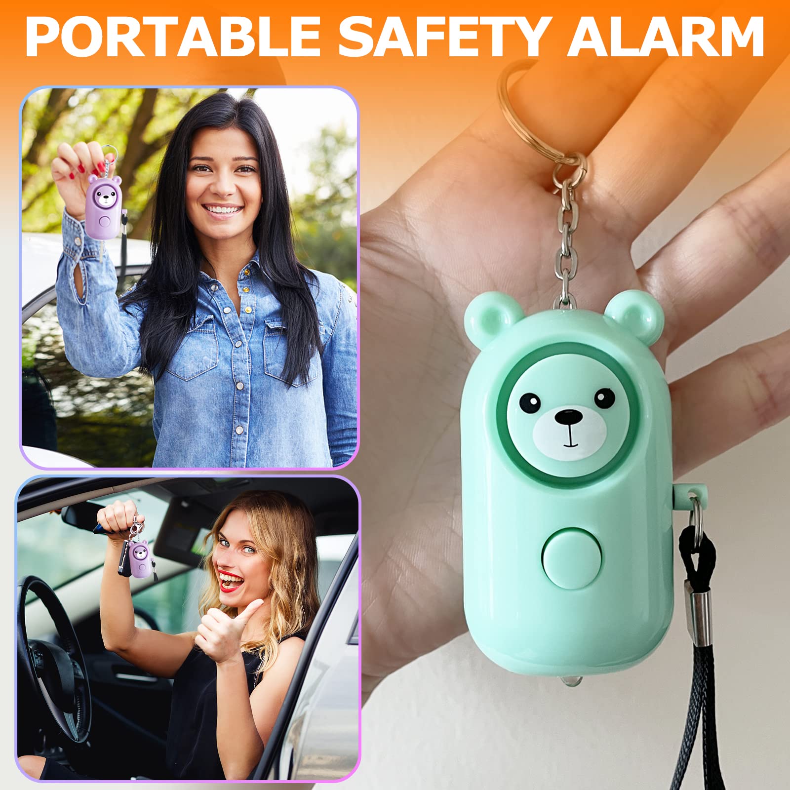 Allarme personale per donne, bambini e anziani, suono sicuro, sirena di emergenza da 130 dB, allarme di sicurezza autodifesa, portachiavi ad alta voce con luce LED (smeraldo + viola)