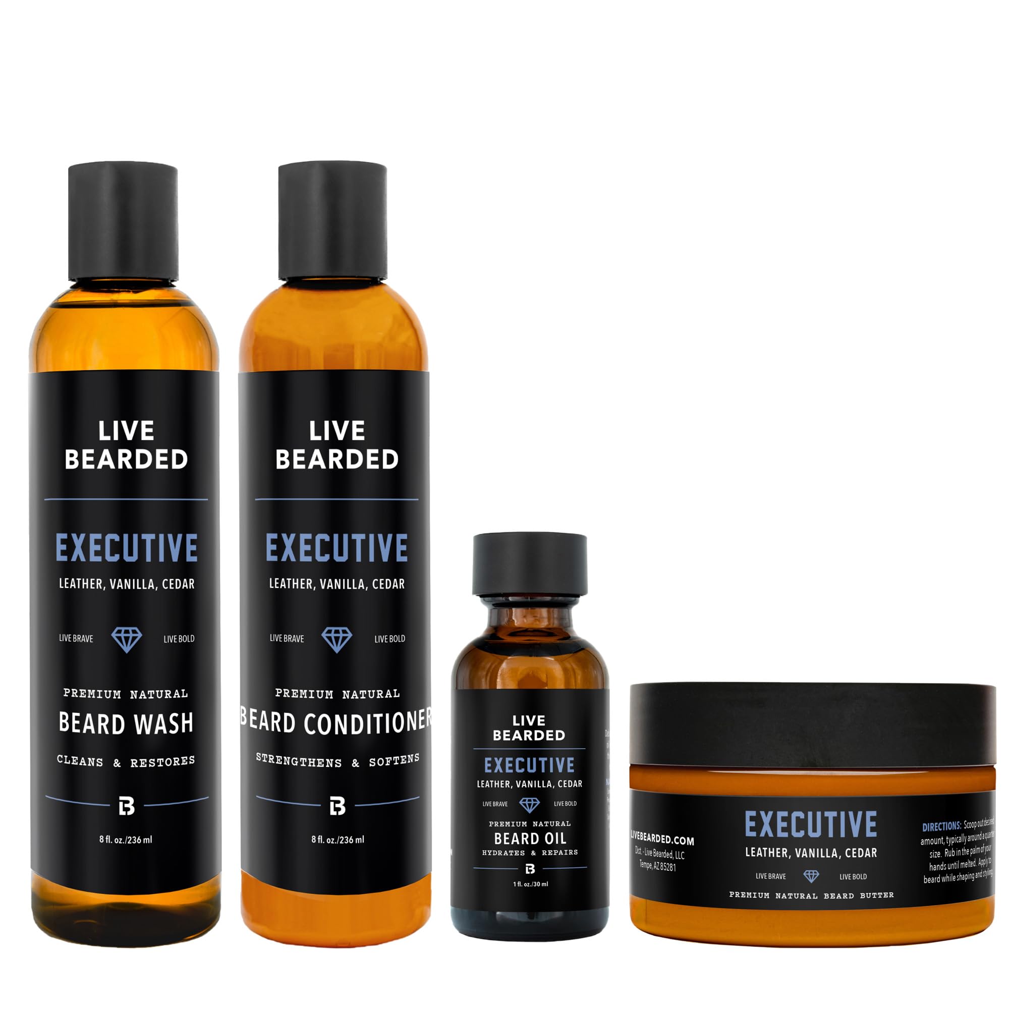 LIVE BEARDED® Complete Beard 4 Step Grooming Kit, Executive Scent
