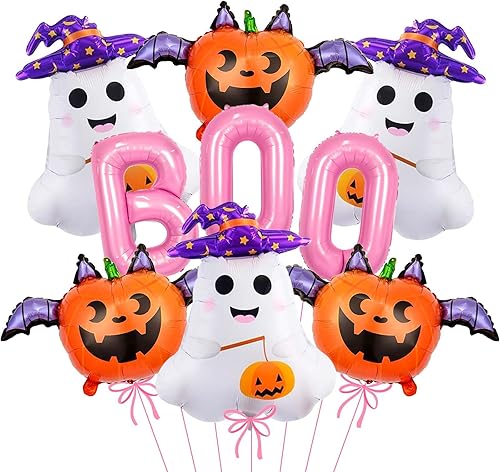 Decoraciones de globos de Halloween, letras de abucheo rosa, fantasma, globo de aluminio de calabaza para decoraciones de fiesta de Halloween