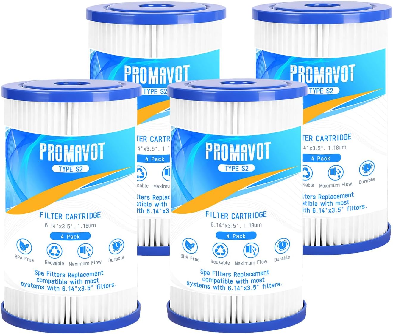 Type S2 Spa Filter Cartridge Compatible with Various Intex PureSpa Type S2 Models, 29012E Hot Tub Spa Filter Replacement (4pc)