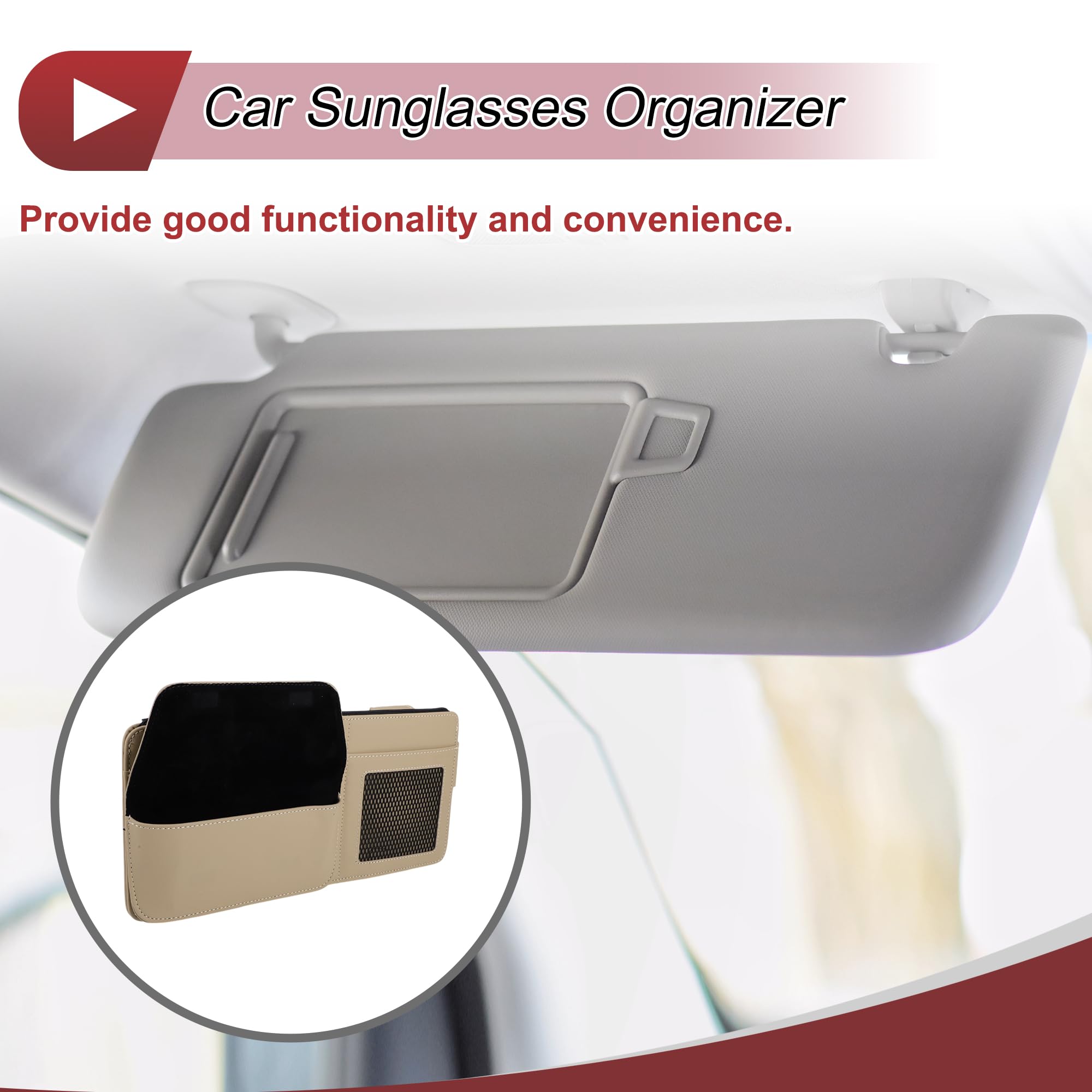 Étui À Lunettes De Soleil pour Voiture avec Pare-Soleil Magnétique Universel Étui À Lunettes De Soleil en Cuir Nappa Beige 34x16cm 1 Pc
