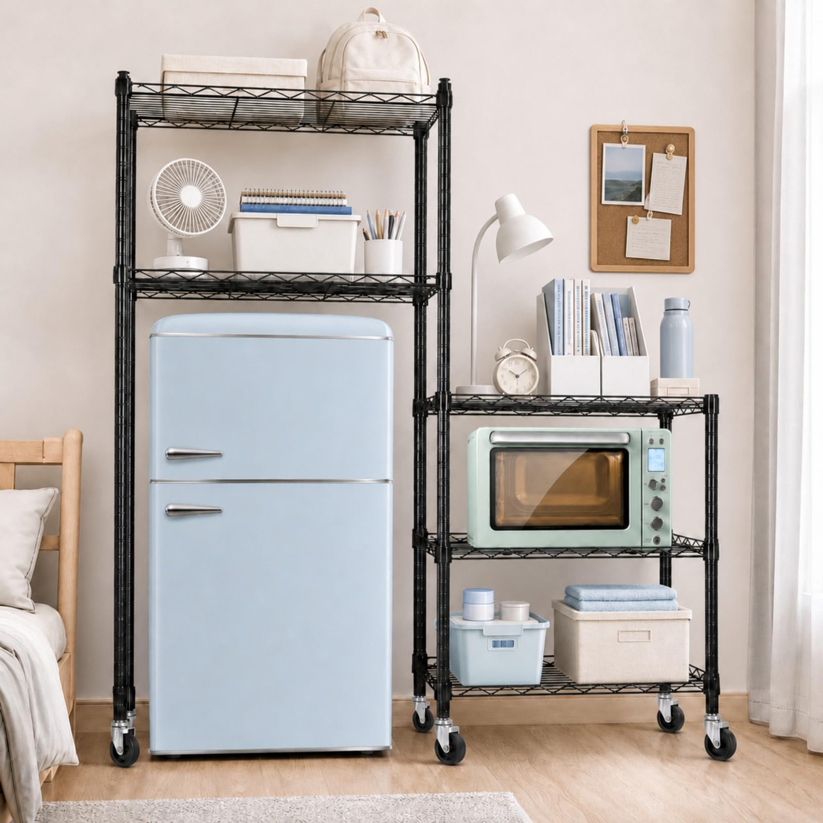 Threehoney Mini estante para nevera con almacenamiento de metal, 3 estantes, estándar para dormitorio, microondas, almacenamiento de mini refrigerador, organizador de altura ajustable para
