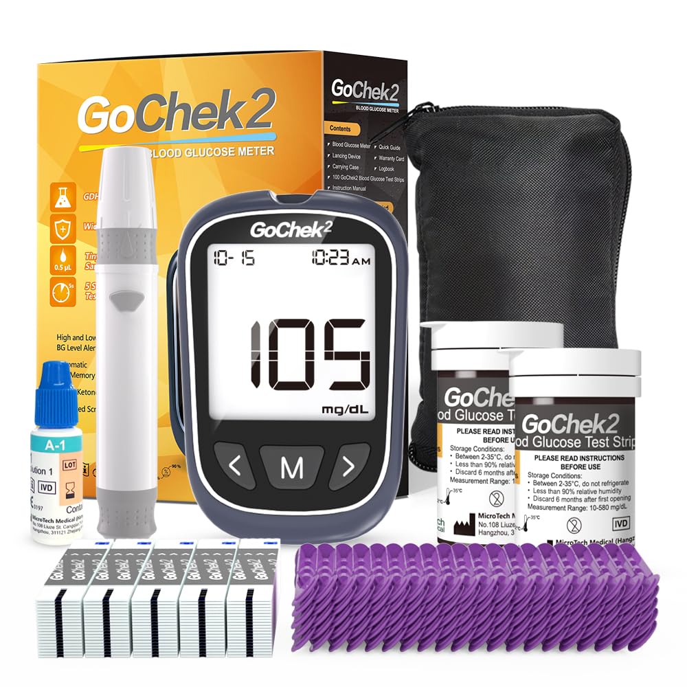 Blood Glucose Monitor Kit 100 Strips & Lancets, No Coding, 500 Storage, Wider HCT for Family