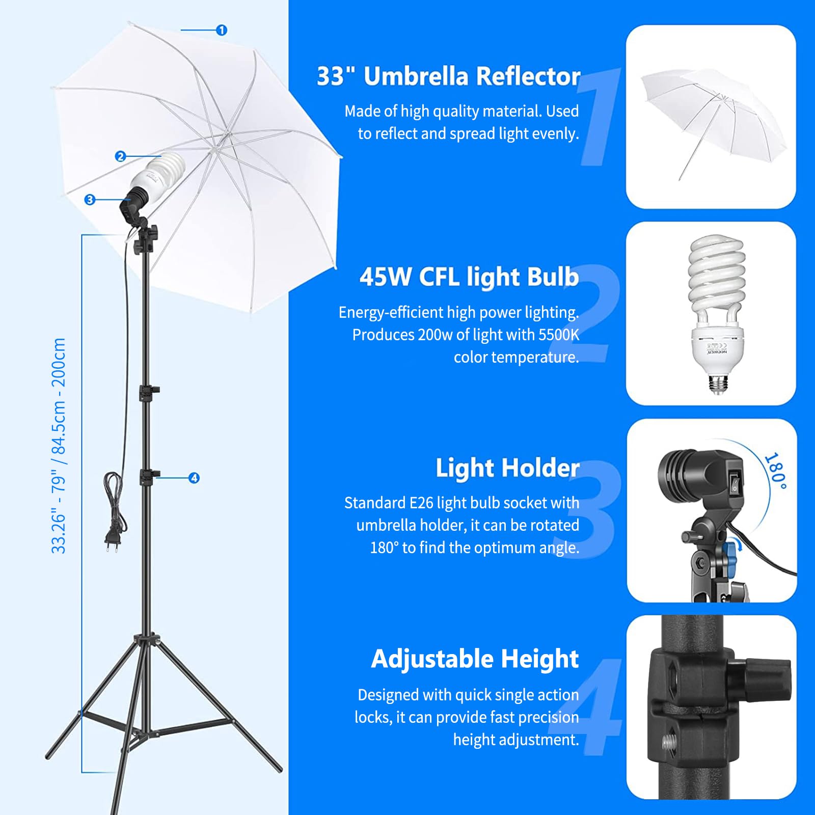 NEEWER Kit di Illuminazione per Fotografia con Supporto per Fondale 2,6x3 m, Lampadine LED 5700K Equivalenti a 800W Ombrello Softbox Illuminazione Continua, Attrezzatura per Prodotti Ritratti