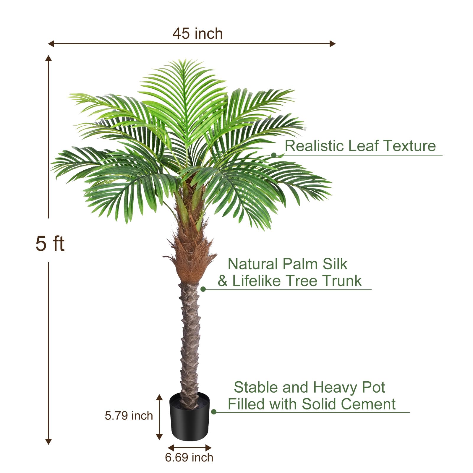 Palma artificiale fenice da 1,5 m, per interni ed esterni, in finta seta di cocco, per esterni, patio, interni, casa, ufficio, bagno, piscina, decorazione costiera (set da 2)