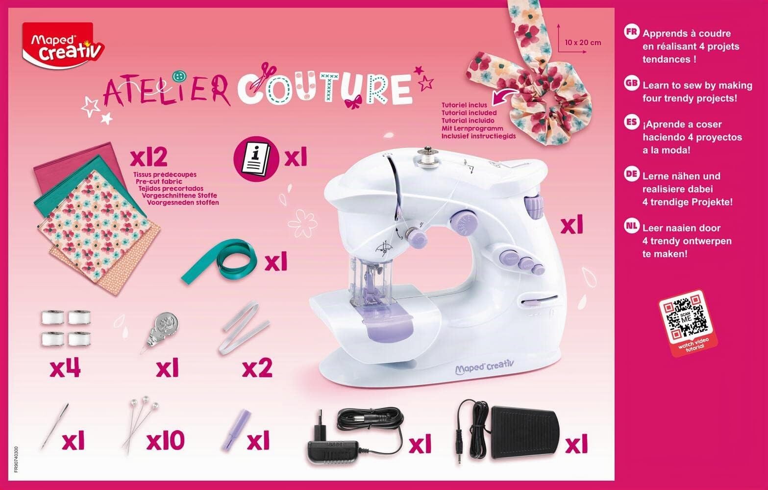 Maped – Taller Couture – Máquina de coser con 4 logros a la moda – Kit completo para principiantes, con sistema de seguridad – a partir de 8 años