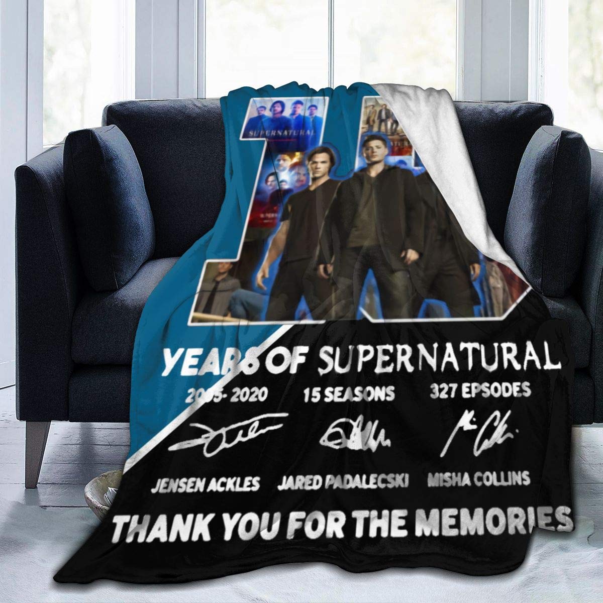EVA GIBBONS 15 Years of Supernatural Tv Show ThrowBlanket Super Soft Warm Blanket Home Living Room Bedroom Warm Blanket Medium (60x50in )