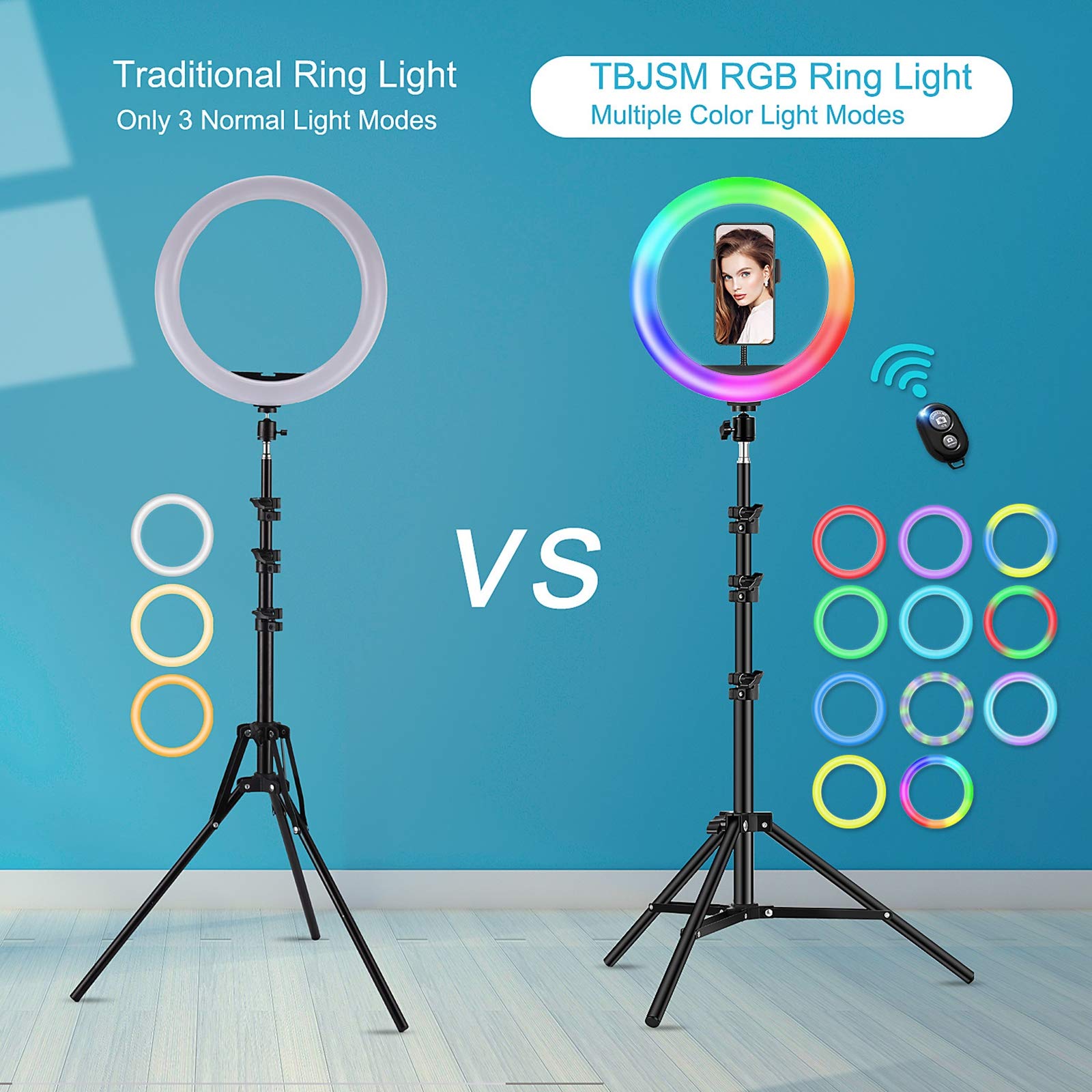 Luce ad Anello dimmerabile RGB 10 Pollici, Luce ad Anello Flash a 14 Colori con Supporto per treppiede e Supporto per Telefono, per Video Youtube, Live Streaming, Trucco, per iOS e Android