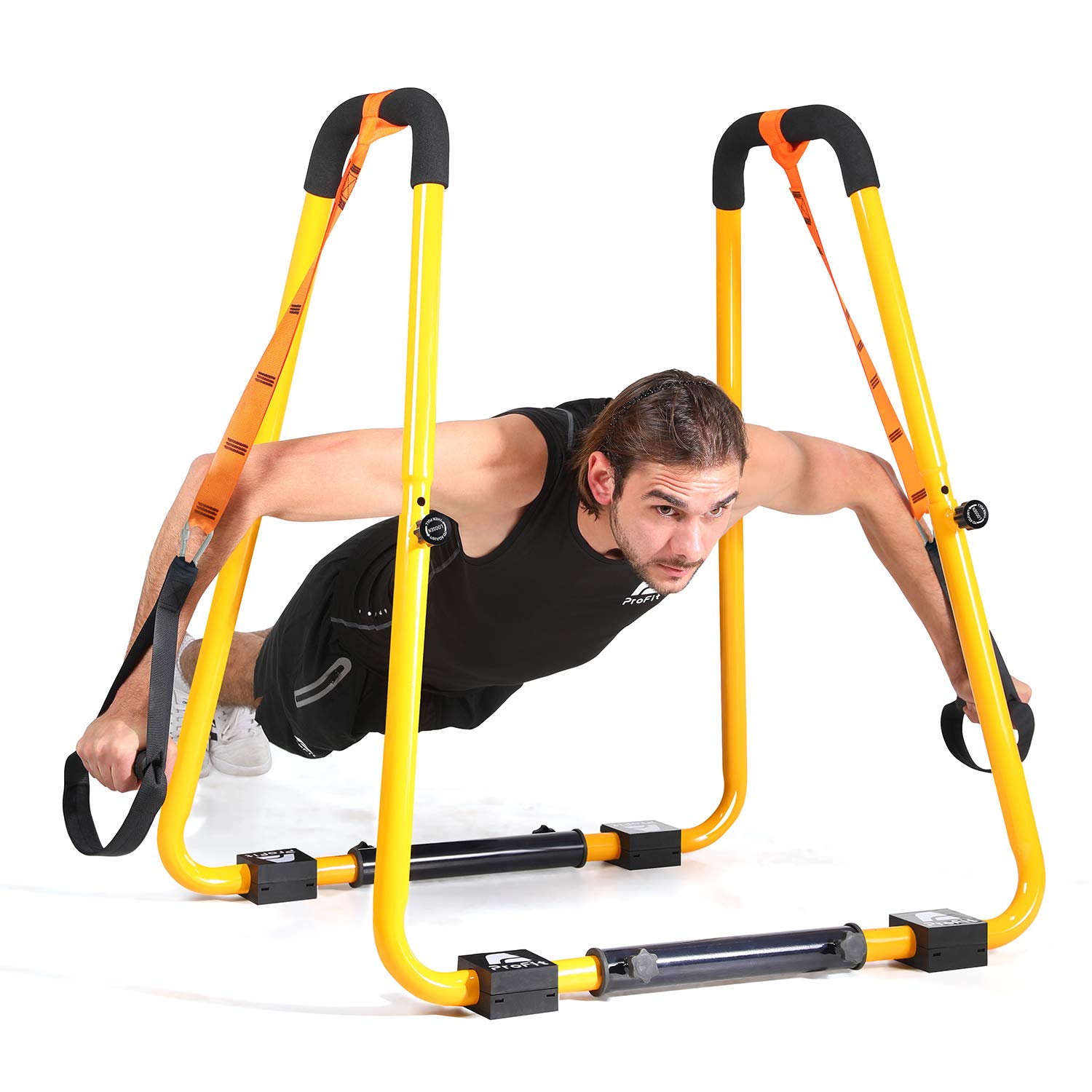 Dip Bar Dip Stand Station Stretch Bar Stabilizer Parallette Bar Push Up Stand Equalizer Bar For Home Gym Workout-ADJUSTABLE WIDTH&HEIGHT Fit For All Family Member-1000Pound Rated (Dip Stand&Straps)