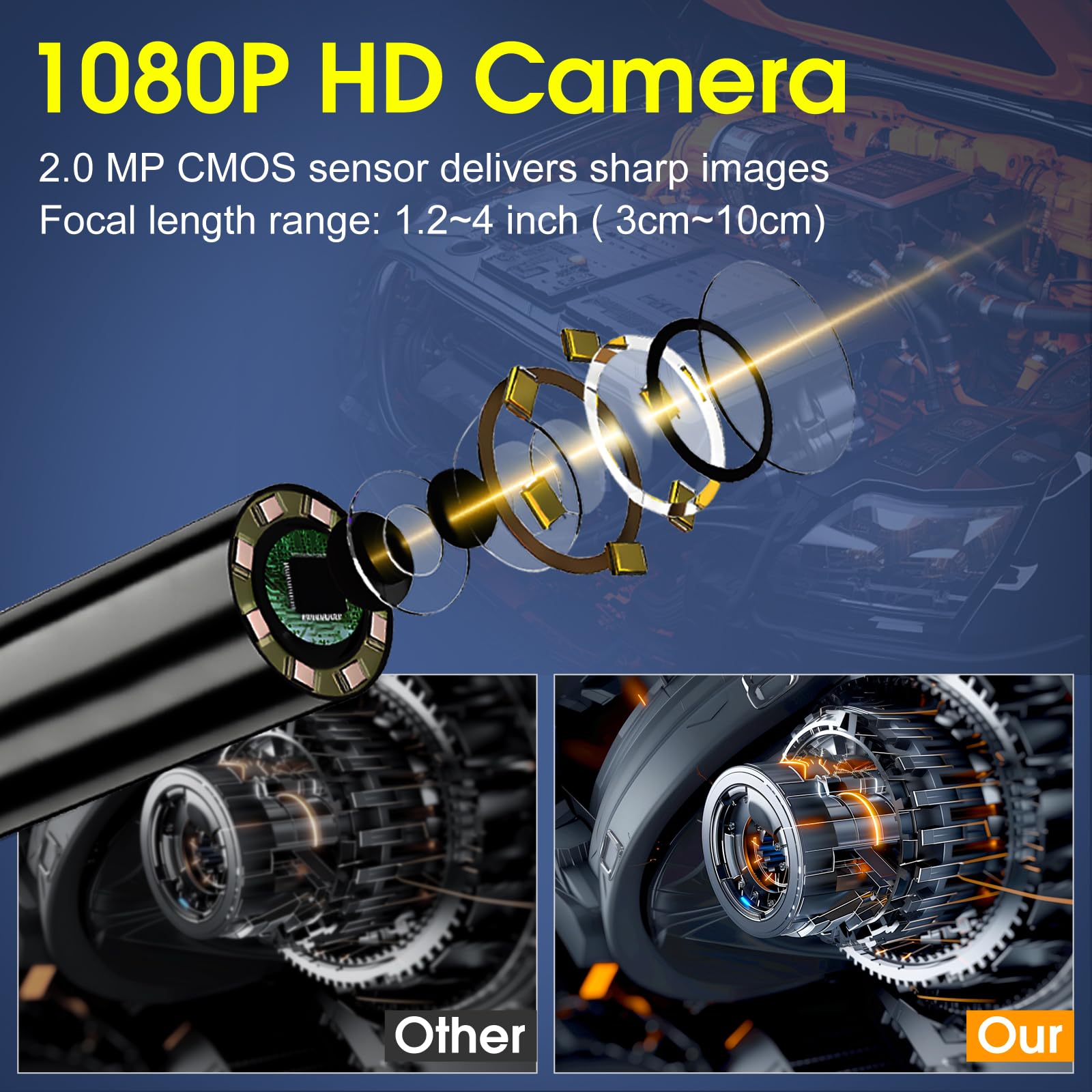 Cámara de inspección endoscópica industrial con lente impermeable de 8 mm, 8 luces LED, cable semirrígido, endoscopio de mano con accesorios para automóviles, fontanería, HVAC (10 m)