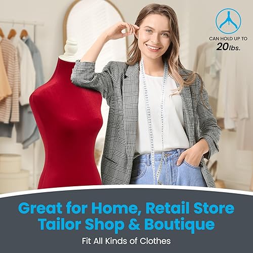 Miniatura 6 de Maniquí altura ajustable, estructura duradera de espuma y lona, base de madera, ancho de hombro compacto, ligero, versátil para ropa y accesorios,