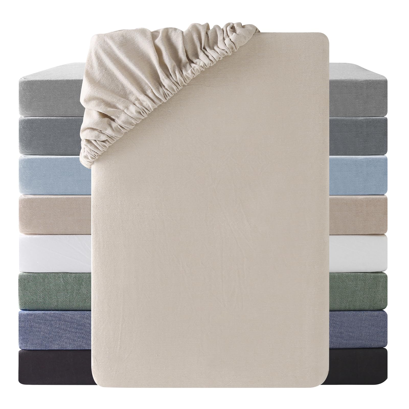 SOULFUL Spannbettlaken 90x190cm, 100% Gewaschene Baumwolle Kamel Beige