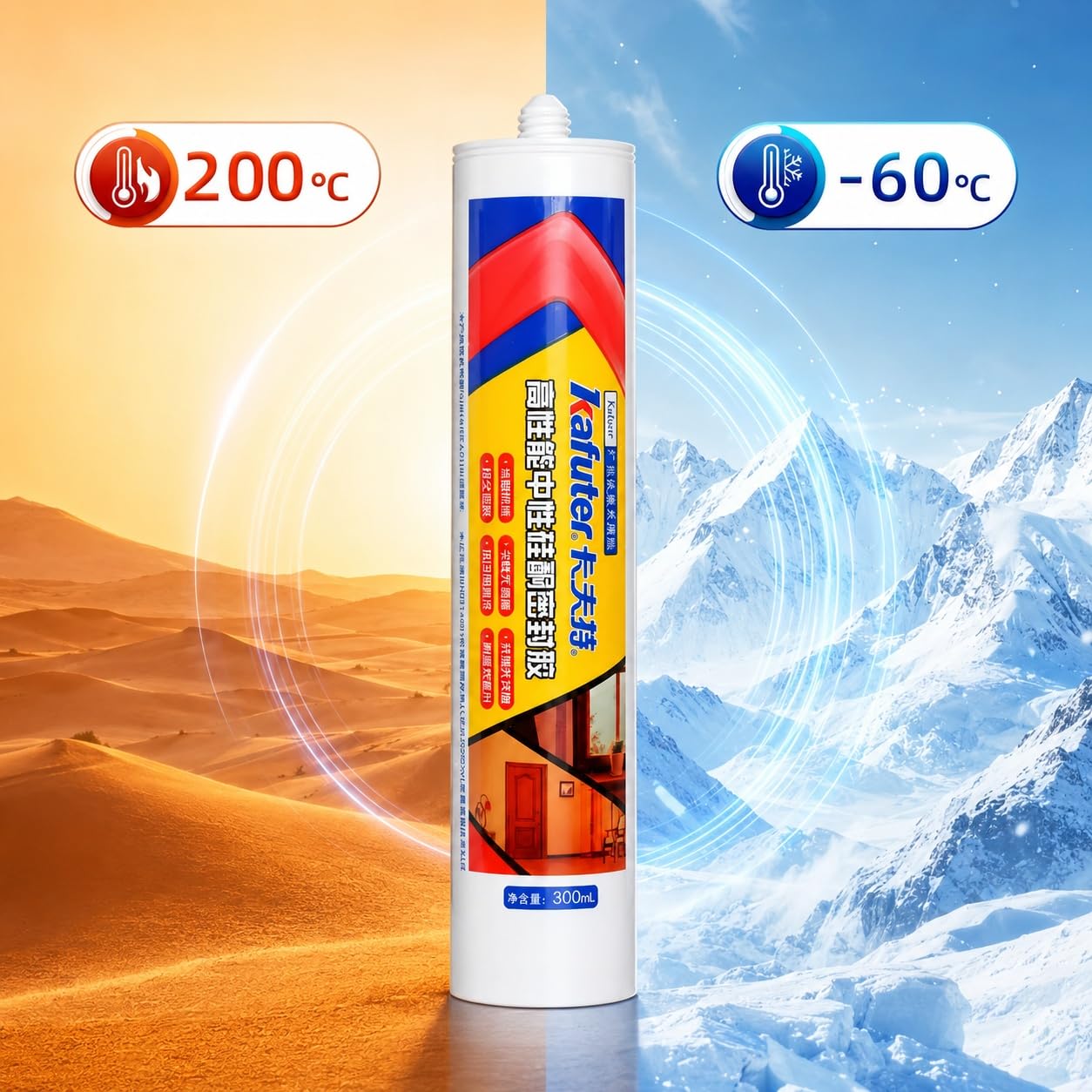 VIDOO Kafuter K-904 Neutralna Pasta Silikonowa, Architektoniczny Uszczelniacz Złączy Odporny na Warunki Atmosferyczne do Ram Okien Zewnętrznych Elewacji, 300ml - Przezroczysty