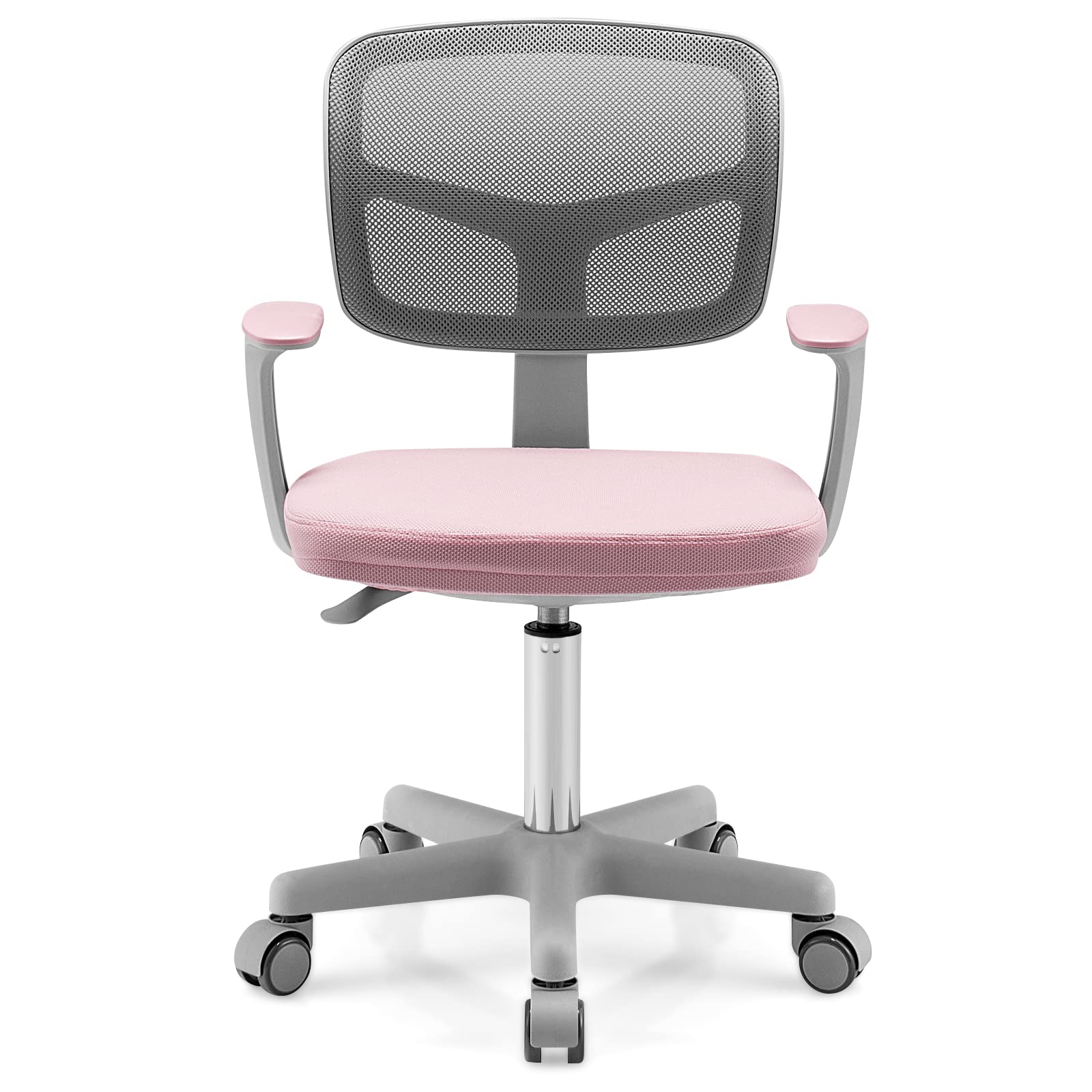 GOPLUS Chaise de Bureau pour Enfant, Chaise d’Étude avec Dossier Ergonomique et Siège Pivotant à 360°, Hauteur Réglable, pour Chambre d’Enfant, Capacité de Charge Max 150 Kg (Rose)