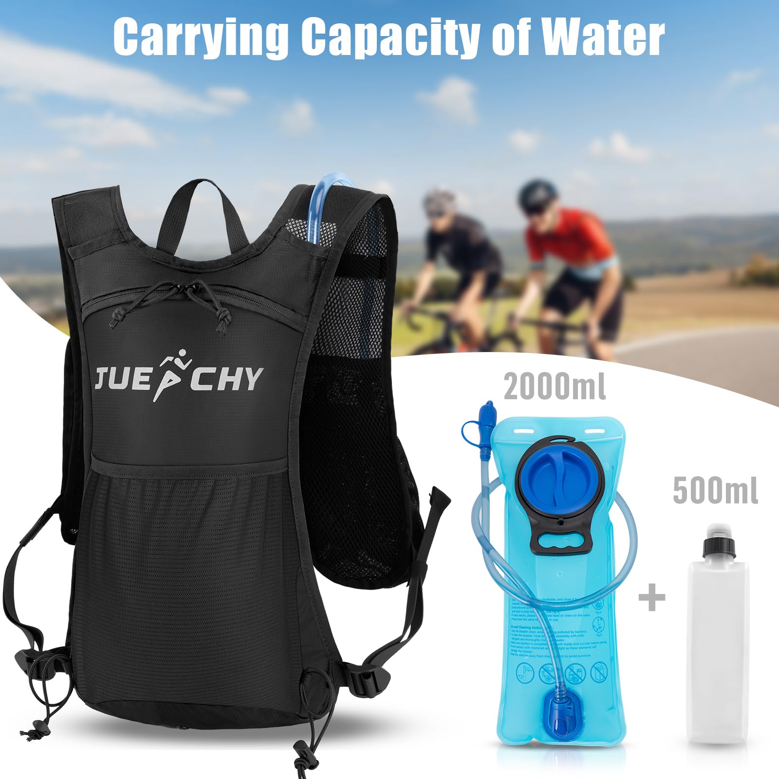 Jueachy Gilet de course léger pour homme : sac à dos d'hydratation avec poche à eau de 2 L – pochette étanche pour téléphone pour la randonnée