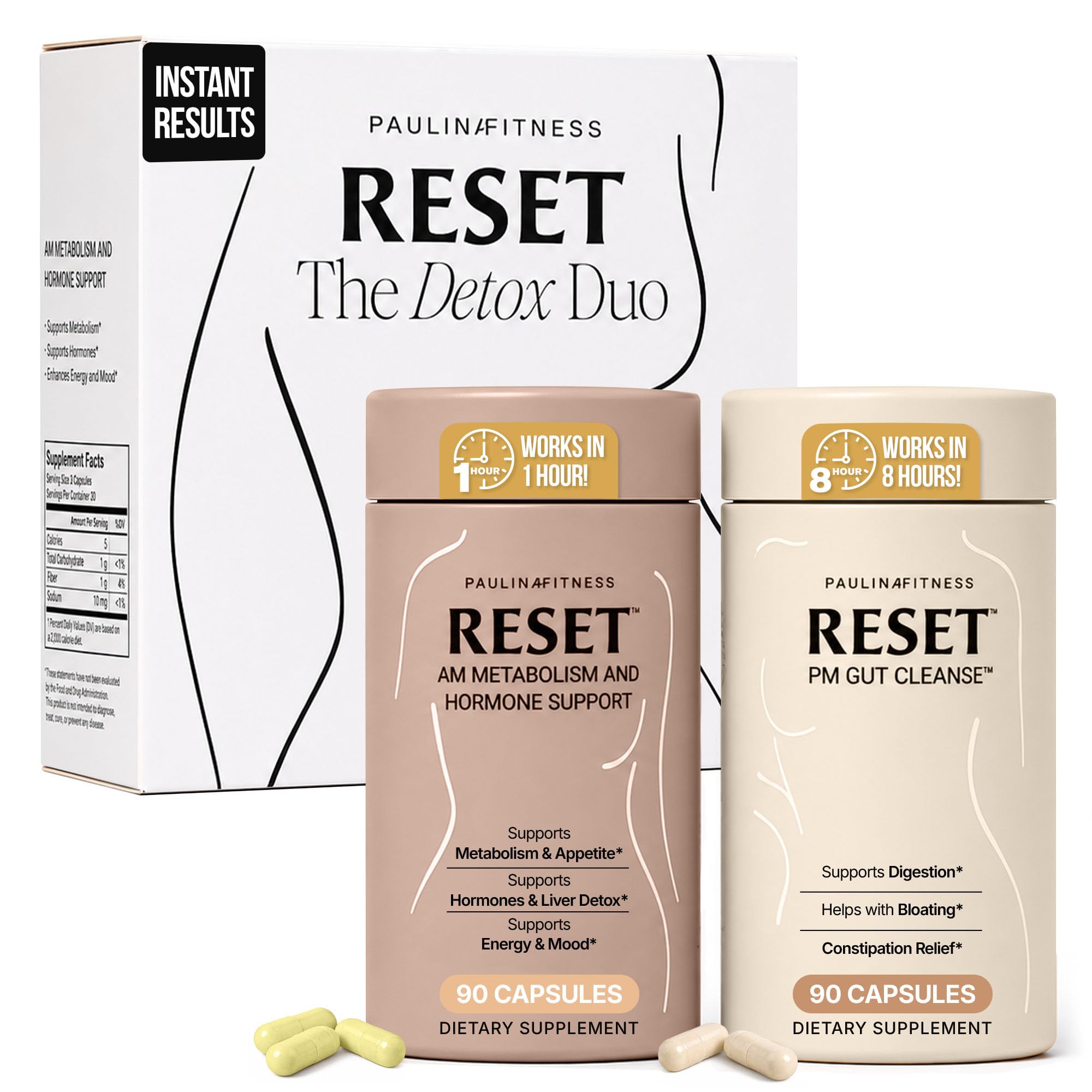 Paulina FITNESS Suplemento AM + PM em cápsulas com magnésio, mio-inositol, berberina, extrato de chá-verde, glutationa, raiz de maca e hortelã-pimenta, 180 cápsulas