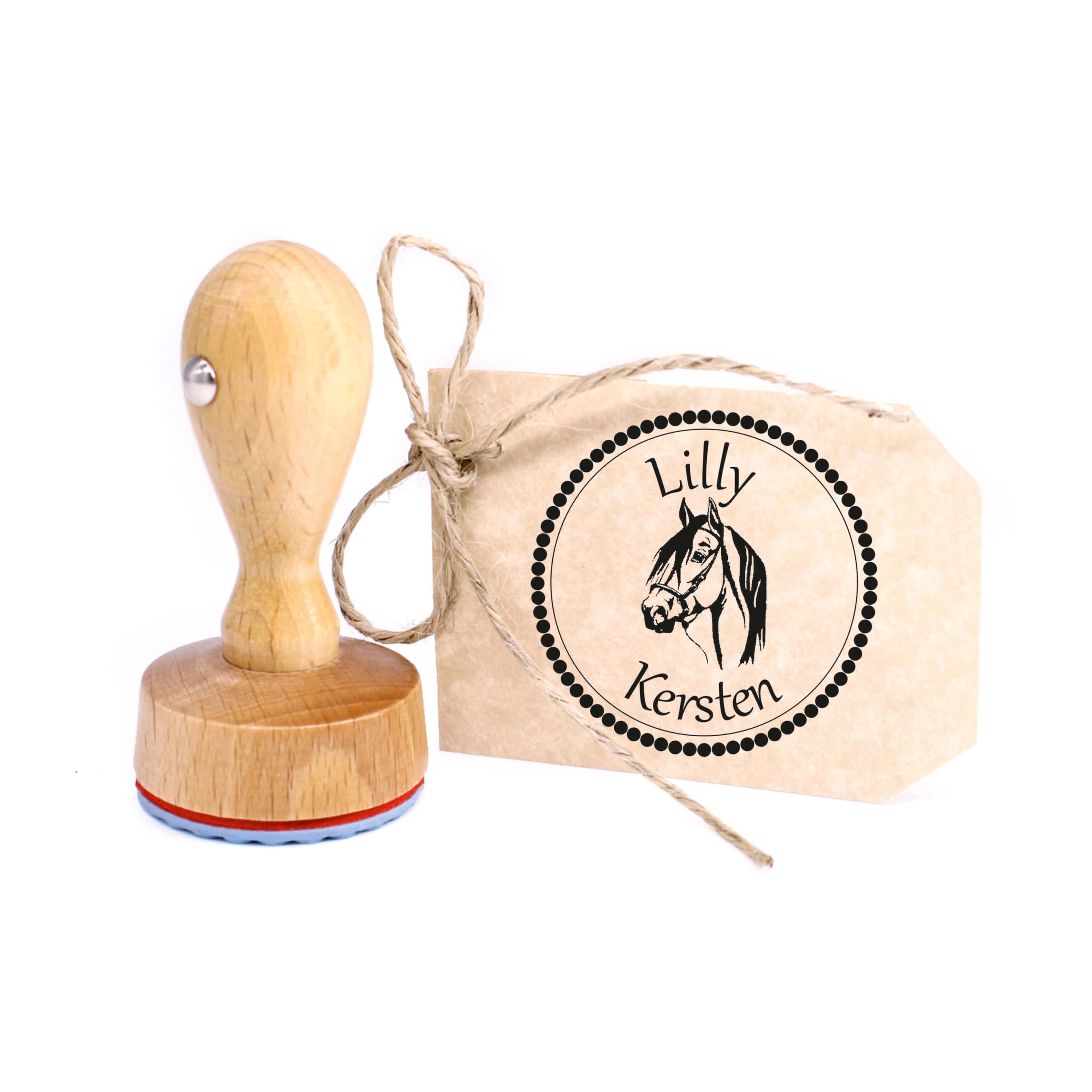 Dekolando Horse Stamp Personalised Children - with Personal Name - Children's Stamp Name Stamp Motif Stamp Wooden Stamp Diameter 24 mm - Ink Pad Optional (Horse)