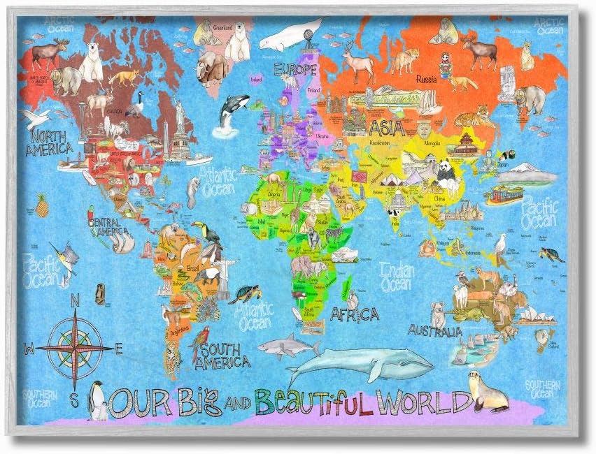 Stupell Industries Our Big Beautiful World Map Canvas Wall Art, 36x48, Design by Artist Marley Ungaro