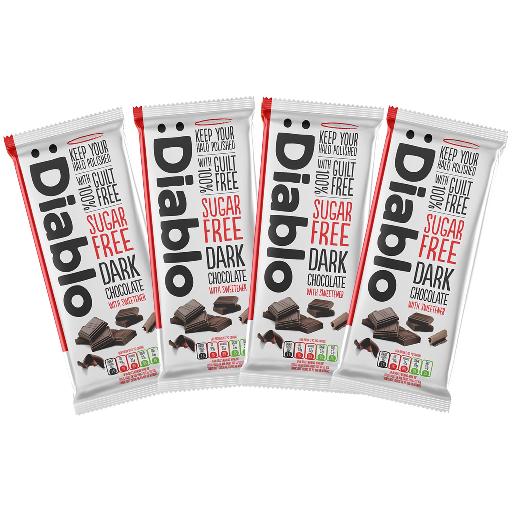 Diablo No Added Sugar Dark Chocolate Bar – Maltitol Sweetened, Low Carb & Gluten-Free Treat, Ideal Snack for All – Celebrate Any Occasion, Birthdays, Valentine’s, Anniversary – 85g, 4 Packs