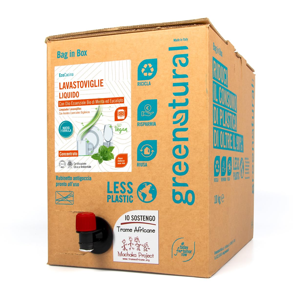 GREENATURAL BAG 10 Kg Lavastoviglie Liquido MENTA & EUCALIPTO - ecobio