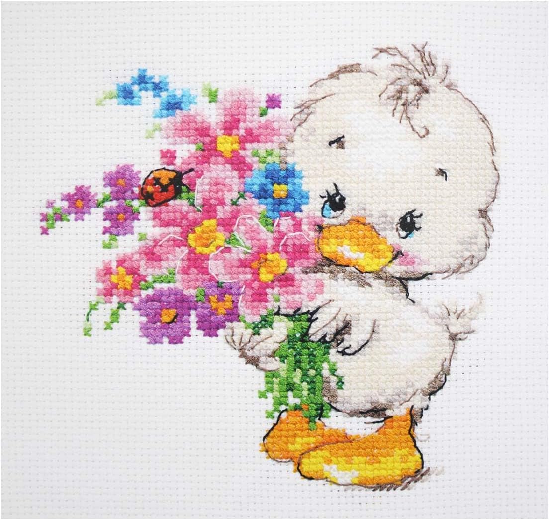 Little Duck Cross-Stitch kit on Aida 14 Count Canvas. Monochrome Little Animal. Easy & Fast Cross Stitch kit by Alisa 0-130