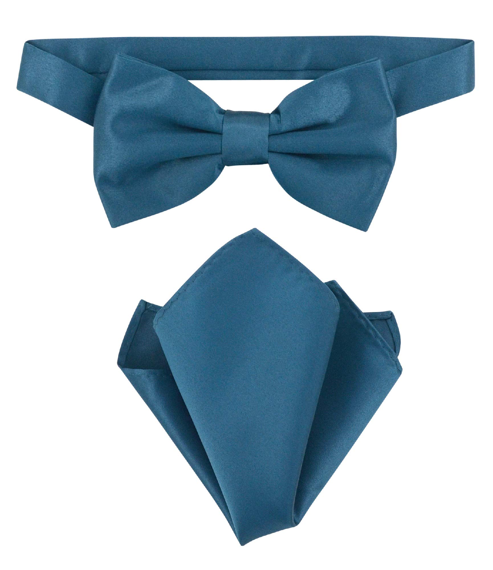Vesuvio Napoli BowTie Solid Blue Sapphire Color Mens Bow Tie & Handkerchief