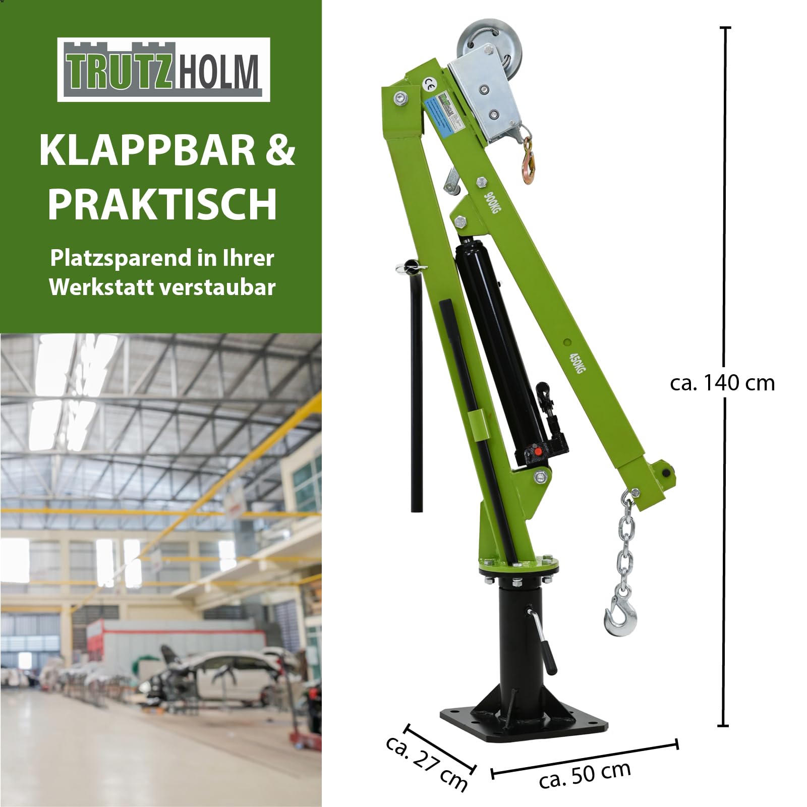 TRUTZHOLM Pickup Kran mit Seilwinde Tragkraft 900 kg hydraulischer Heber 360 Grad drehbar Schwenkkran Hebekran Pritsche Werkstattkran Fahrzeugkran aufschraubbar Hebekran Ladekran