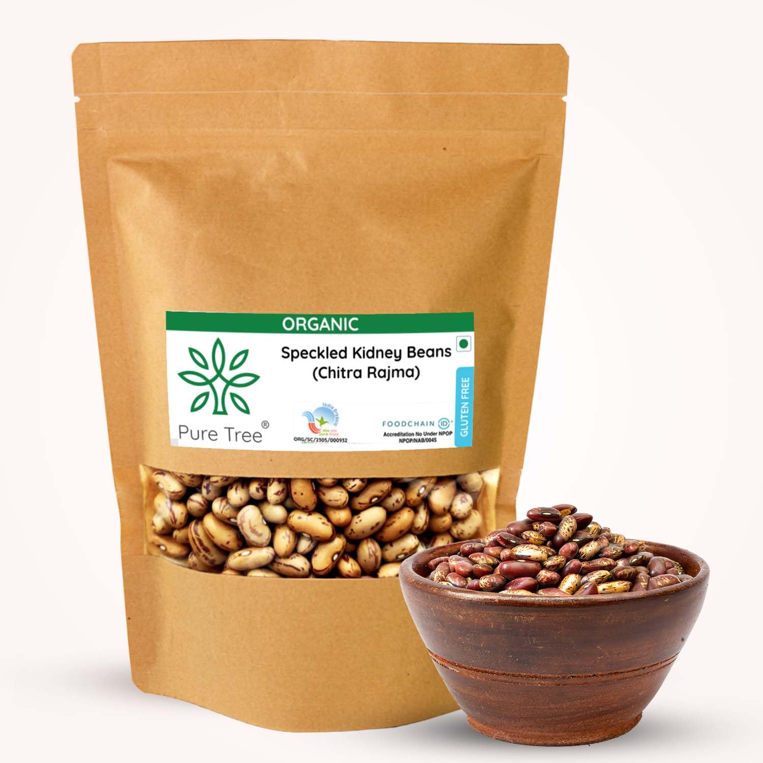 Pure Tree Certified Organic Rajma | 850 g | Speckled Kidney Beans | Chitra Rajma | Red Rajma Beans Gluten-Free Plant Based High Protein