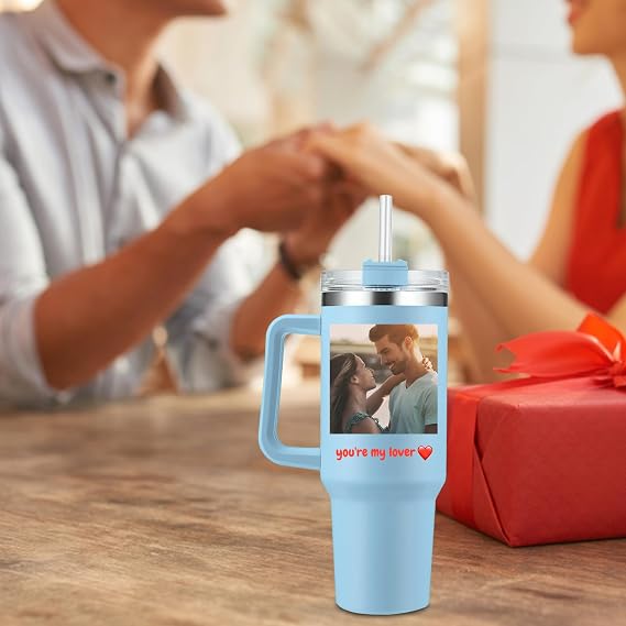 Personalized Tumbler with Handle Custom 40oz Engraved Name Cup with Lid and Straw Customized Insulated Stainless Steel Travel Coffee Glitter Mug Gifts for Women Mom Dad