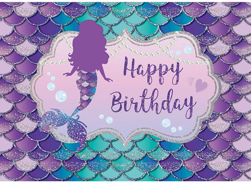 Maijoeyy 5x3ft Mermaid Backdrop for Girls Birthday Party Under The Sea Mermaid Party Backdrop Blue Purple Scales Mermaid Photo Backdrops for Photography