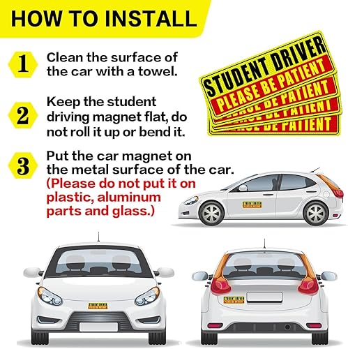 Miniatura 6 de Sukh 4 imanes de conductor para estudiante para automóvil, imán de paciente, estudiante y conductor, para niños y niñas, etiqueta adhesiva de