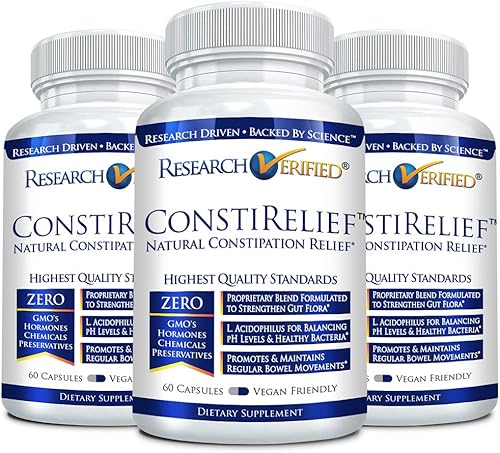 Research Verified ConstiRelief - El mejor suplemento para el alivio del estreñimiento en el mercado - con L. Acidophilus para la salud y prevención