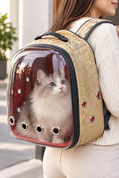 Snake Şeffaf Astronot Kedi Köpek Taşıma Çantası 42x22x33 Cm Sarı