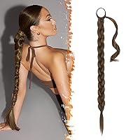 Vista 25 de BARSDAR Extensión de Cola de Caballo Trenzada de 30 Pulgadas de Largo - Extensiones de Cabello de Cola de Caballo Trenzada Rubia Recta Envolvente