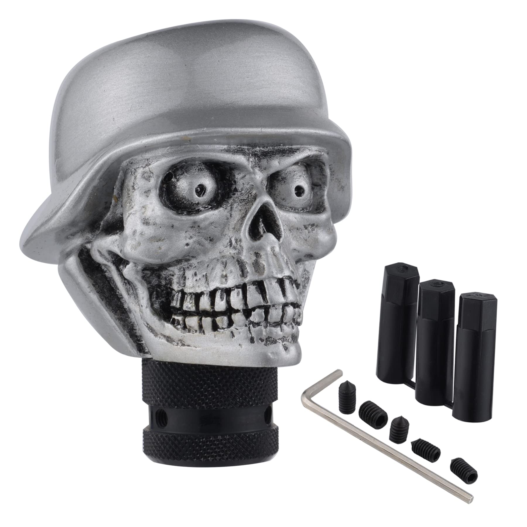 Padaodao Silver Skull Gear Knob Devil Soldier Shift Stick Lever Handle Shifter Head For Most Manual Automatic Transmission Trucks Suv Cars,