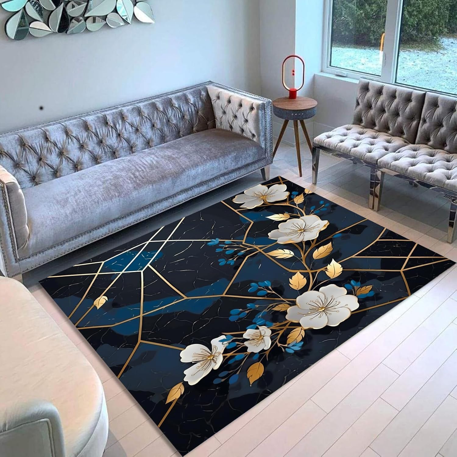 Tapis de sol antidérapant et doux 90x150 cm à impression 3D feuilles