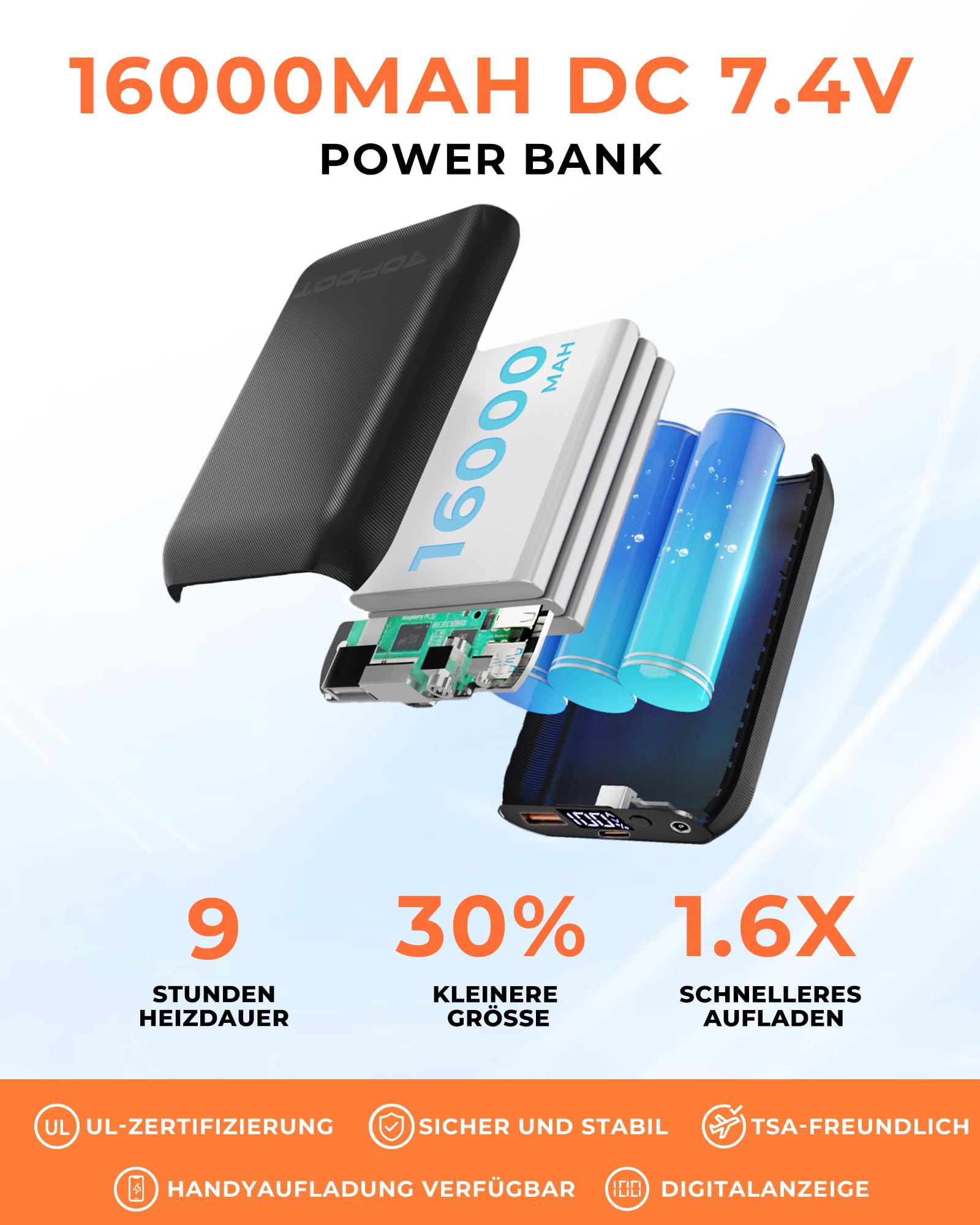 Topdot Fleece Heizweste Damen mit Powerbank 7.4V 16000mAh, 10 Heizzonen Beheizbare Weste mit 3 Temperaturstufen, Leichte Elektrische Beheizte Weste für Radfahren, Camping & Outdoor-Arbeit