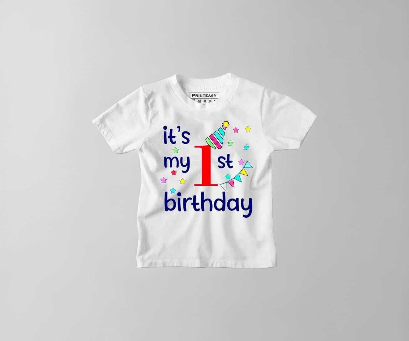 It's My First Birthday | My 1st Birthday Cotton Round Neck Half Sleeves Unisex White T-Shirt for Boys & Girls (1-2 Years)