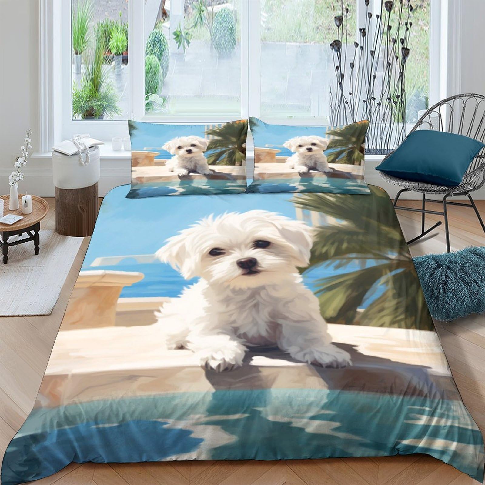 Ctjqhvkz Style-10 3D Printed Puppy Beach Fitted Sheet Microfiber Anti-Slip Bed Sheet For Bedroom Guest Room Easy Care Decor Single（135X200cm）