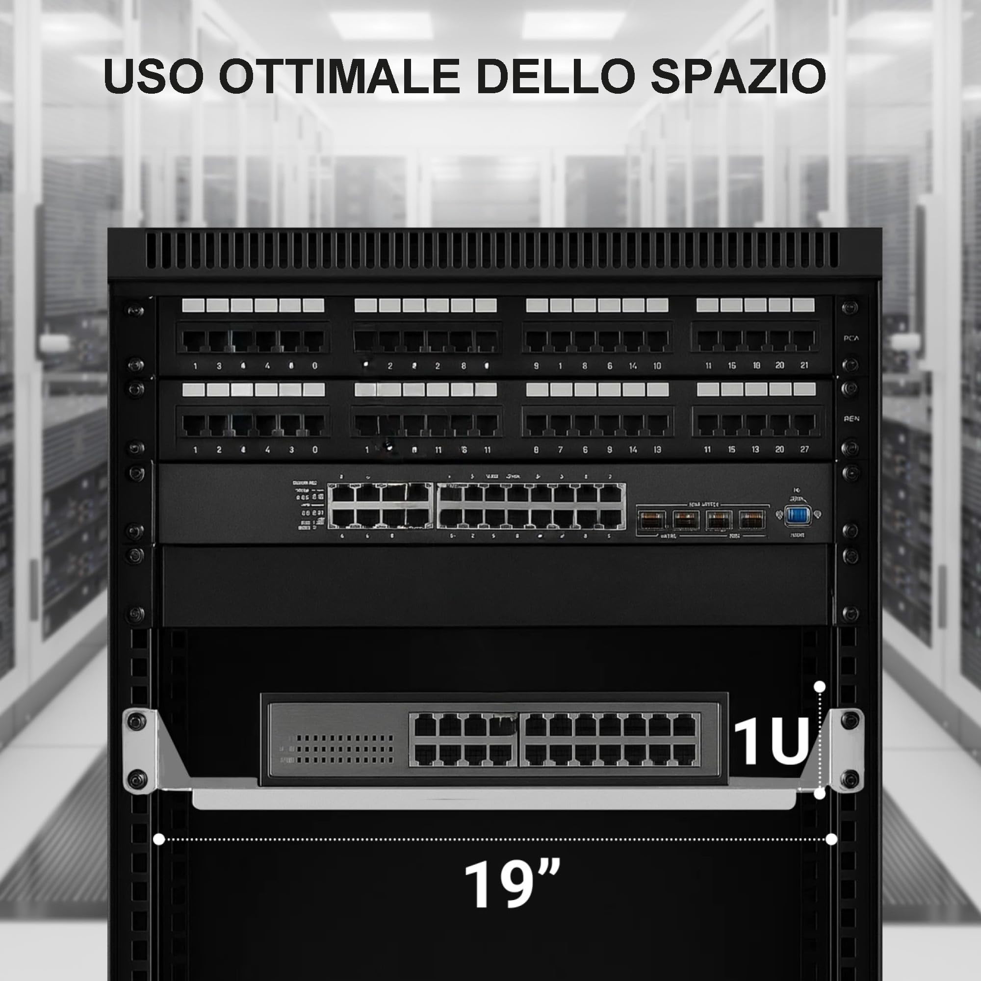 Extralnik Mensola Rack 19 1U, Profondità 300 mm, Acciaio, Max. 20 kg di Capacità di Carico, Montaggio Universale, per Armadi Server e Componenti IT, Kit di Montaggio Incluso, Grigio