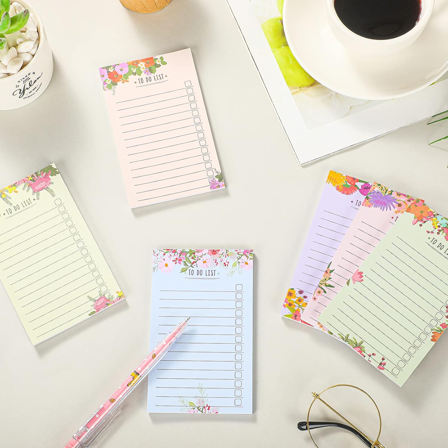 300 Sheets to Do List Notes Daily Checklist Notebook Undated Memo Pad Color Block to Do Note Pad Weekly Plan Notepad Agenda and Organizer Planners for College (Flower Style,3.14 x 5.11 Inch)