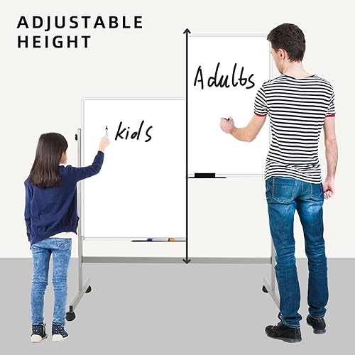 Miniatura 3 de Pizarra blanca móvil de 48 x 36 pulgadas, pizarra magnética de borrado en seco de doble cara reversible de 360 con soporte rodante portátil sobre